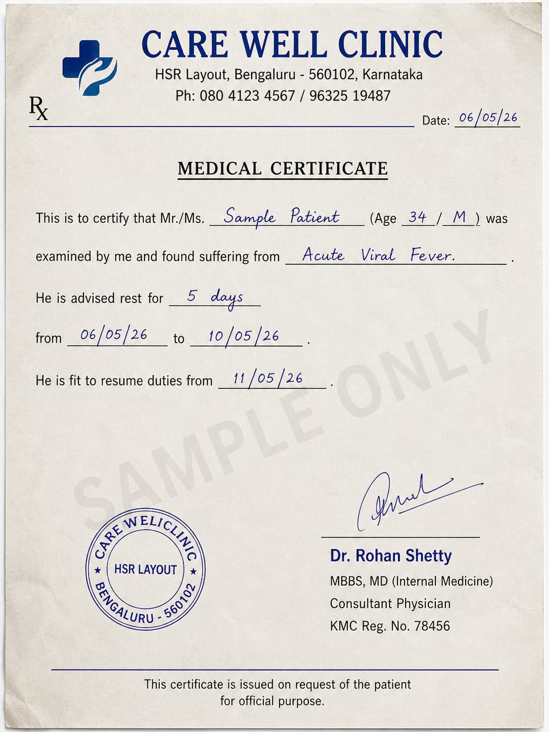 Medical Certificate Sample